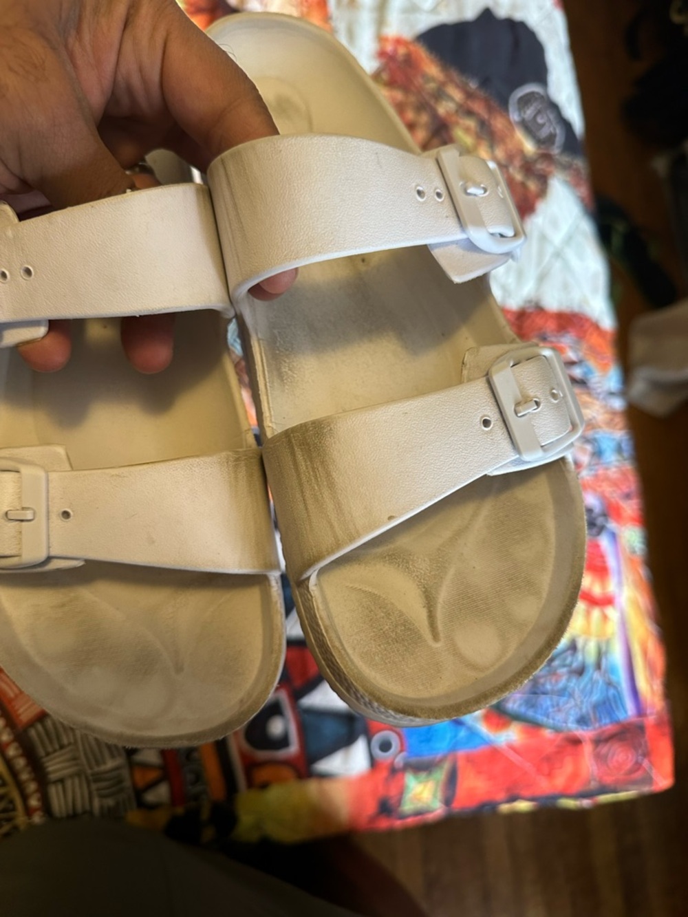 White Double Buckle Slide Sandals
